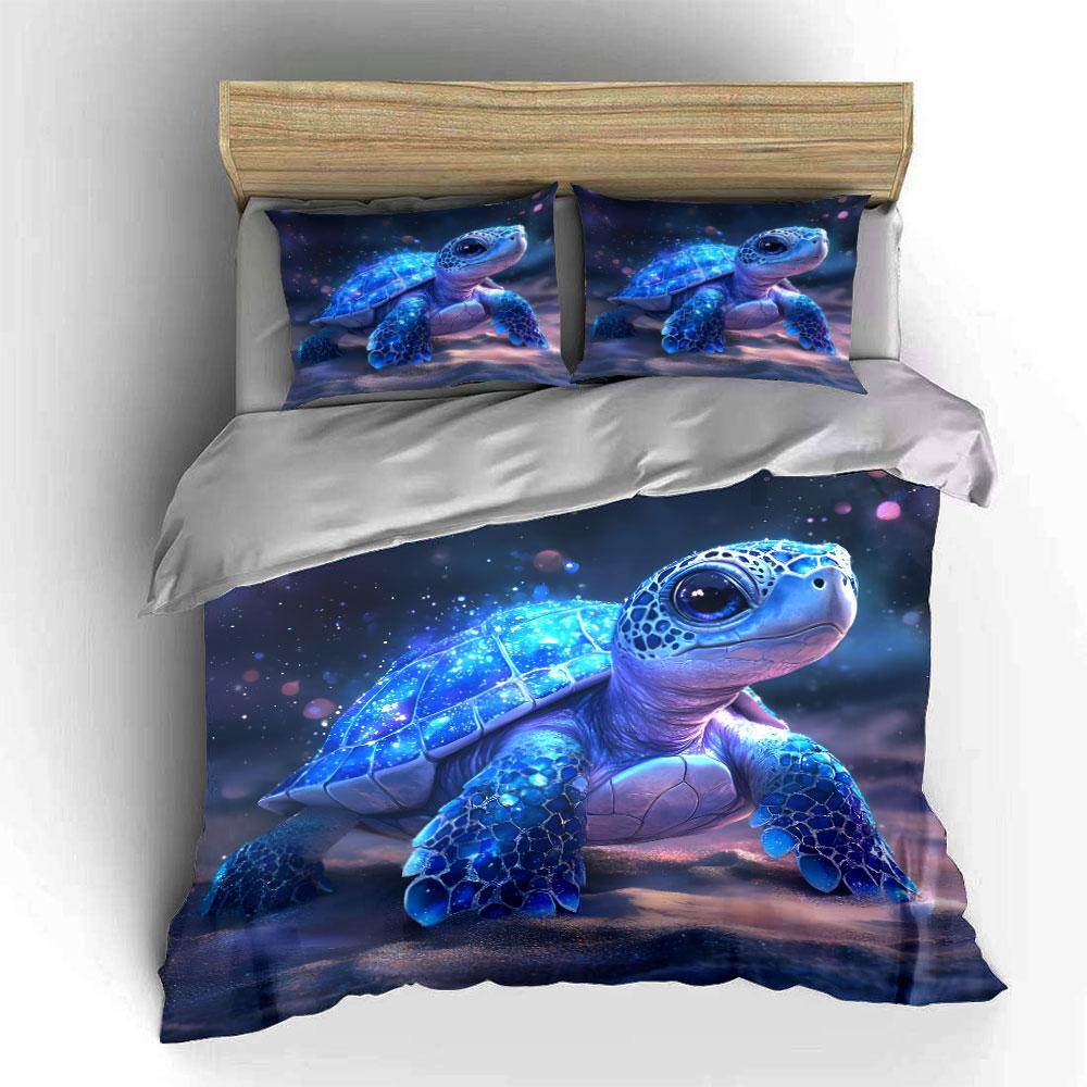 Dreamy Glowing Blue Sea Turtle Bedding Set For Kids Luxury Gift 3Pcs Digital Print Comforter Set Soft Comfortable Breathable