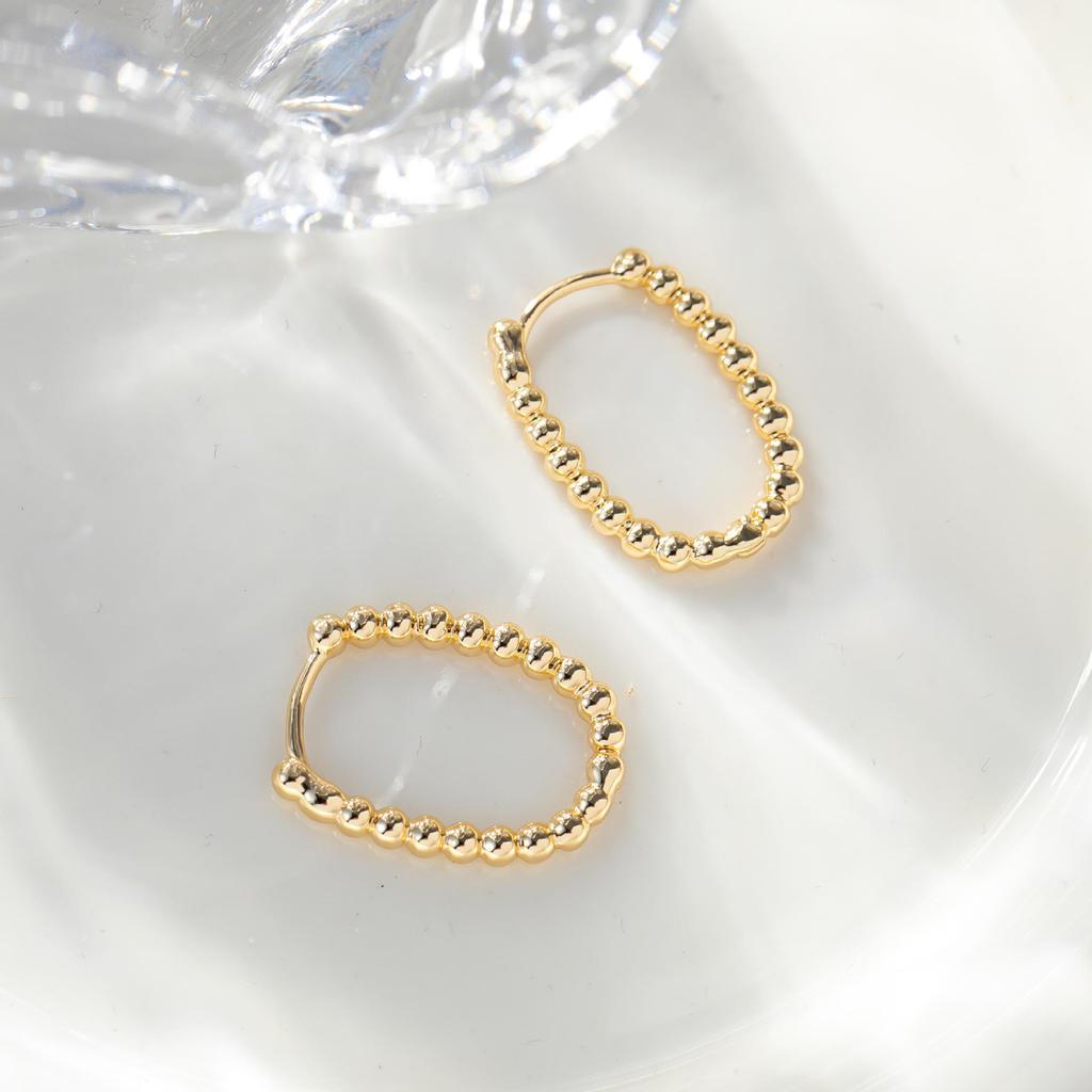 Korean-Style Copper Round Bead Earrings: Simple, Elegant Hoop Studs for Women