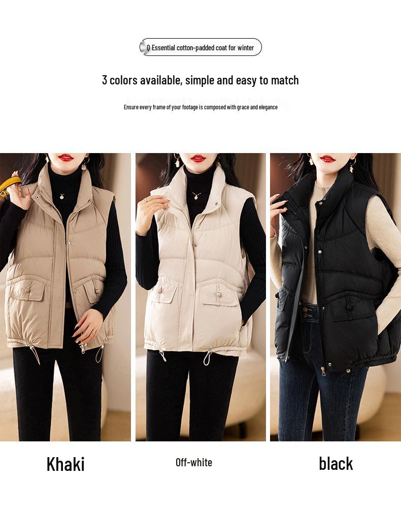 Autumn/Winter 2024 Stand-up Collar Thick Cotton Vest - Sleeveless, Loose Fit, Versatile Style Jacket