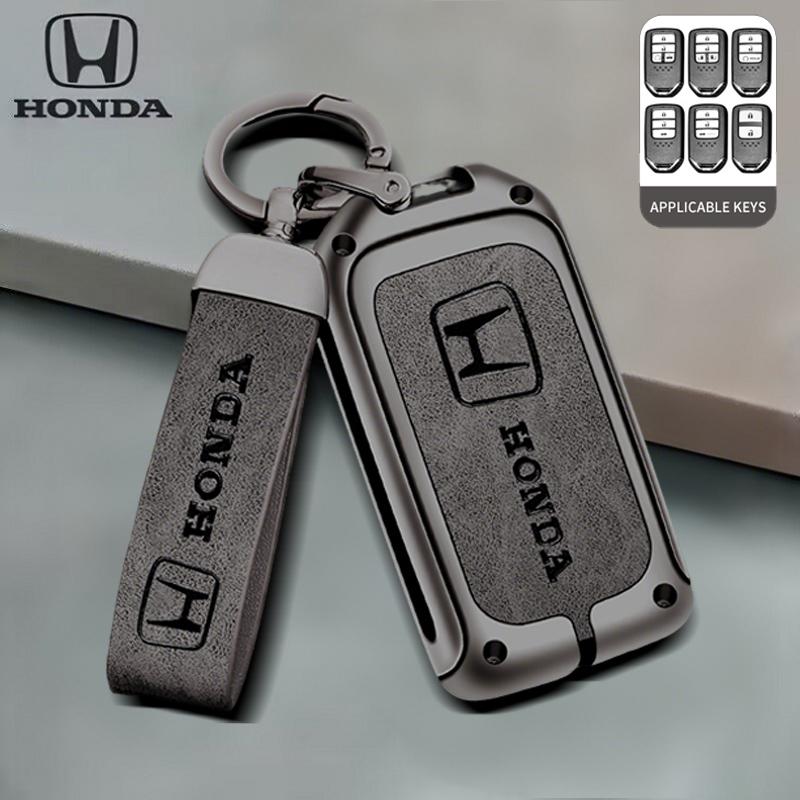 xzlbn8 Alloy Leather Car Smart Remote Key Cover Shell Protector Key Bag Auto Accessories For Honda Vezel City Civic Jazz BRV BR-V HRV