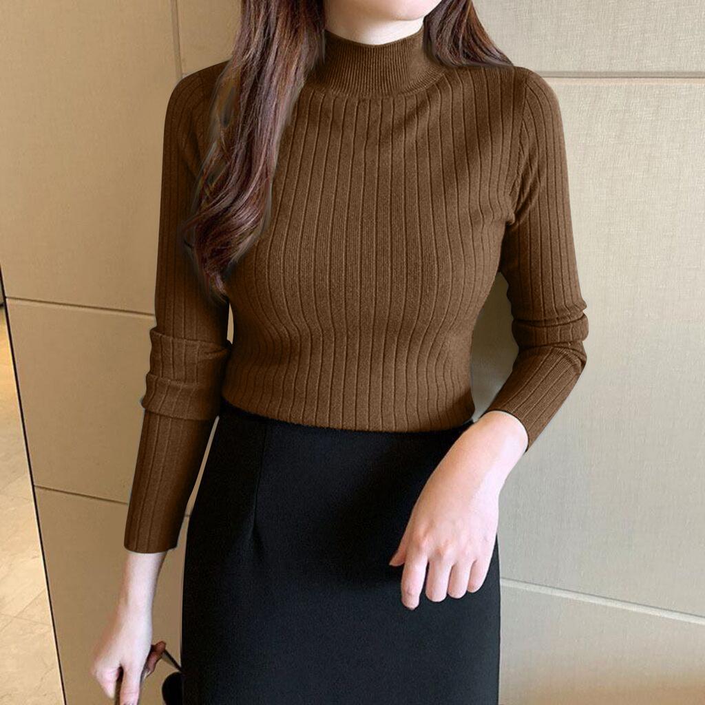 Damen Einfarbig Strickpullover Halbhoher Kragen Unten Lange Ärmel