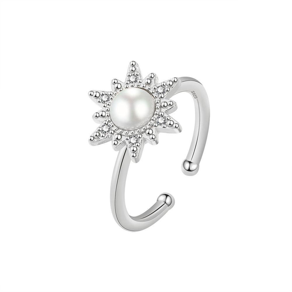 Fashionable Sunflower Pearl Rotating Ring For Women Elegant Spinning Band Jewelry Gift
