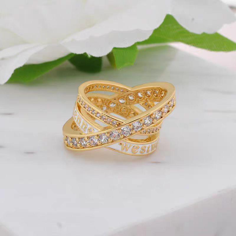 

Empress Diamond-Encrusted Intersecting Stackable Ring for Women: Light Luxury Fashion with High-Quality Baking Varnish. Size 6 золотий