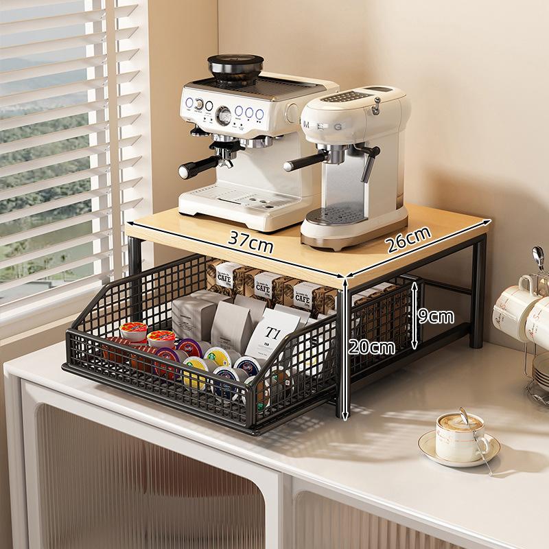 Modern Kitchen Microwave Stand Solid Wood and Metal Storage Shelf Sturdy Organizer for Space Saving Counter