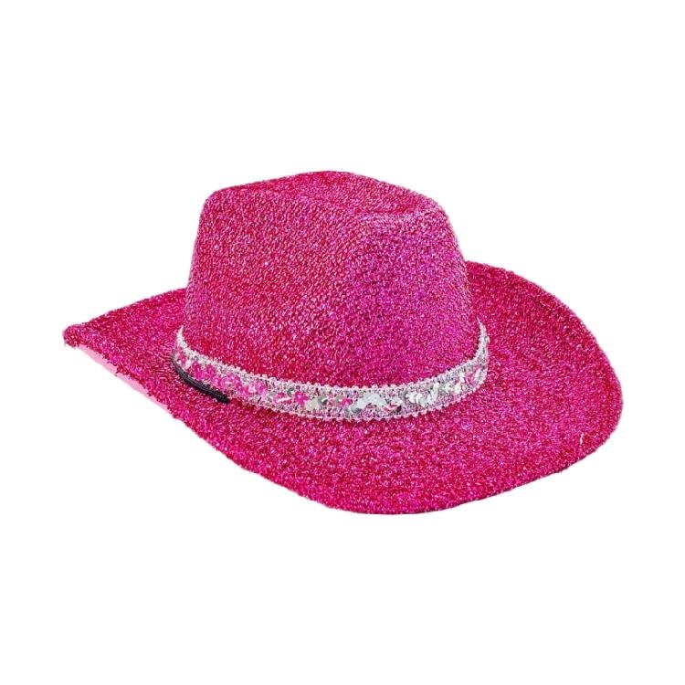

Modern Shimmering Glitters Party Hat With Roll Brims Sparkling Western Hat For Adutl Teens Stage Performances Night Club розы красного
