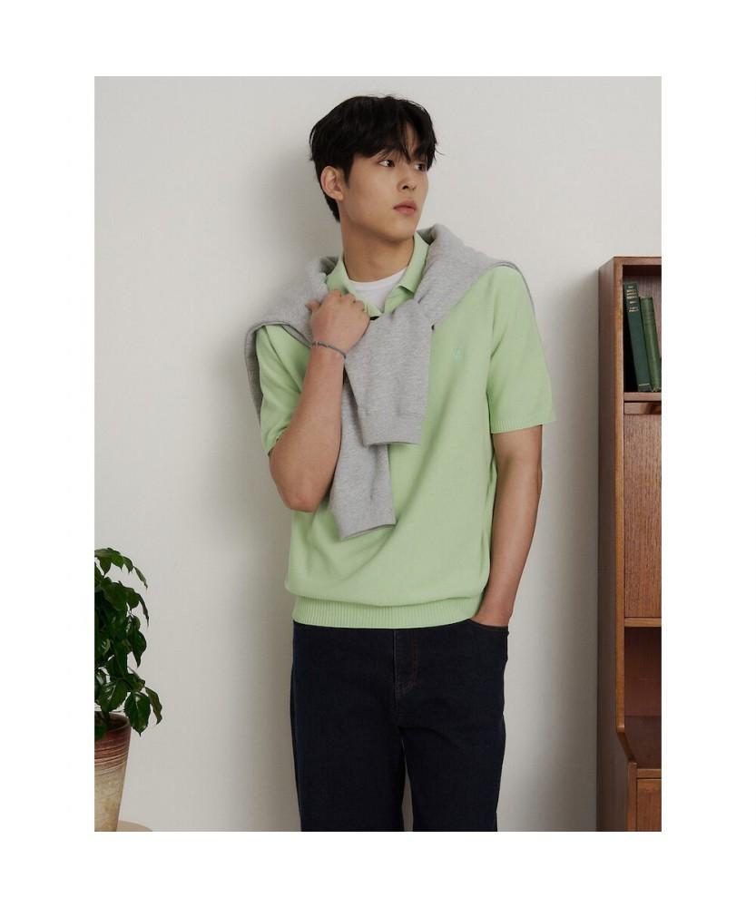 Binpolmen Cotton Silk Collared Neck Knit Apple Green