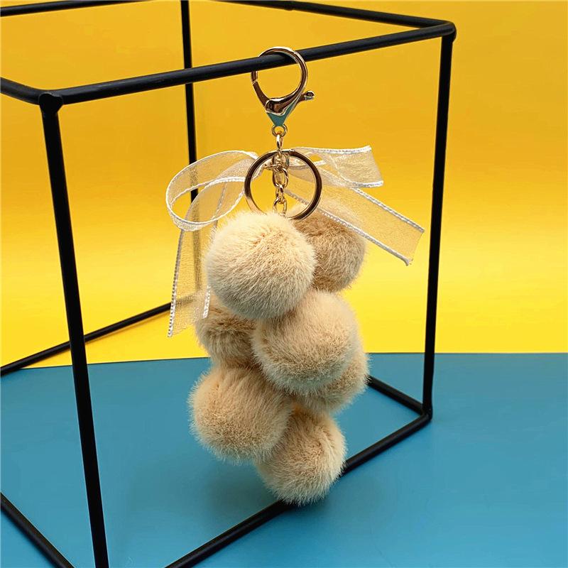 Chaveiro de Pelúcia Pom Pom de Toranja Criativo Bola de Pelo Macia Argola de Chaveiro Com Laço de Renda Para Acessórios de Bolsa/Carro