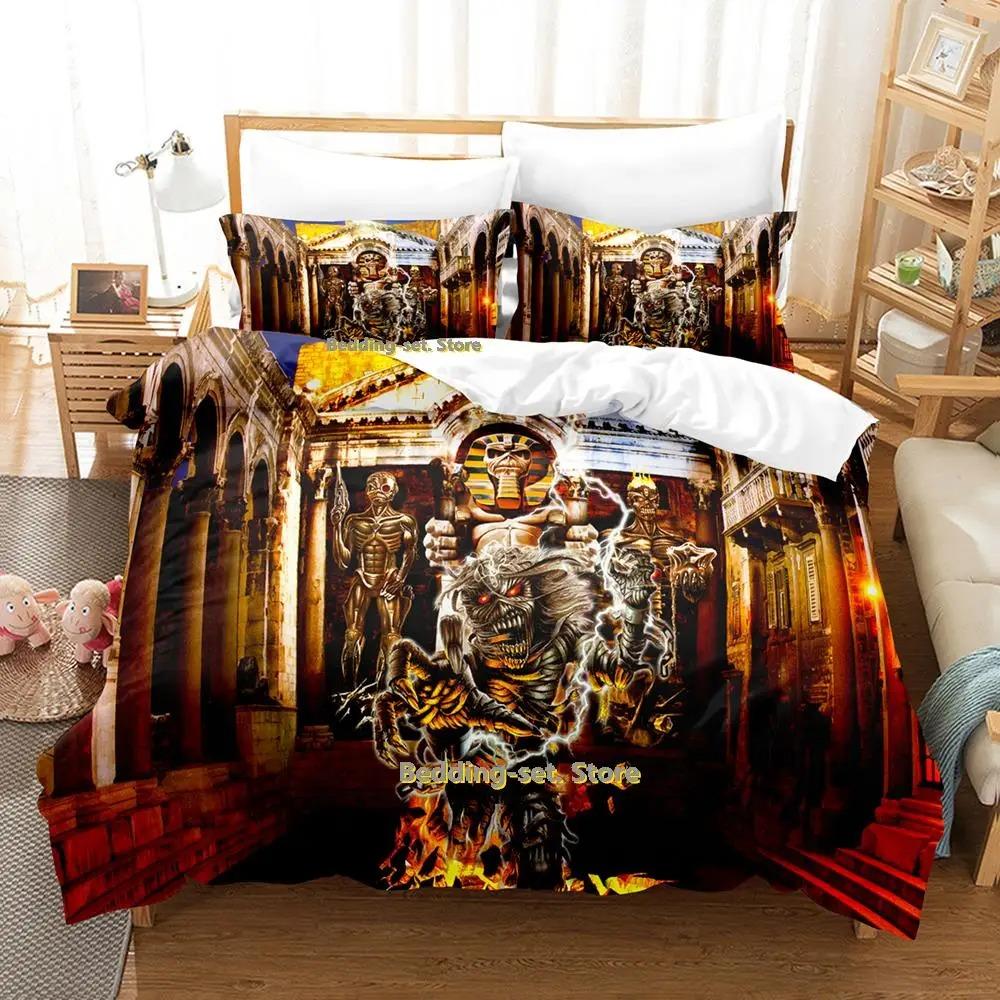 New Hip Hop Maiden Heavy Metal Bedding Set Cartoon Anime Three-piece Set Adult Kid Bedroom Duvetcover Sets Queen Bedding Set