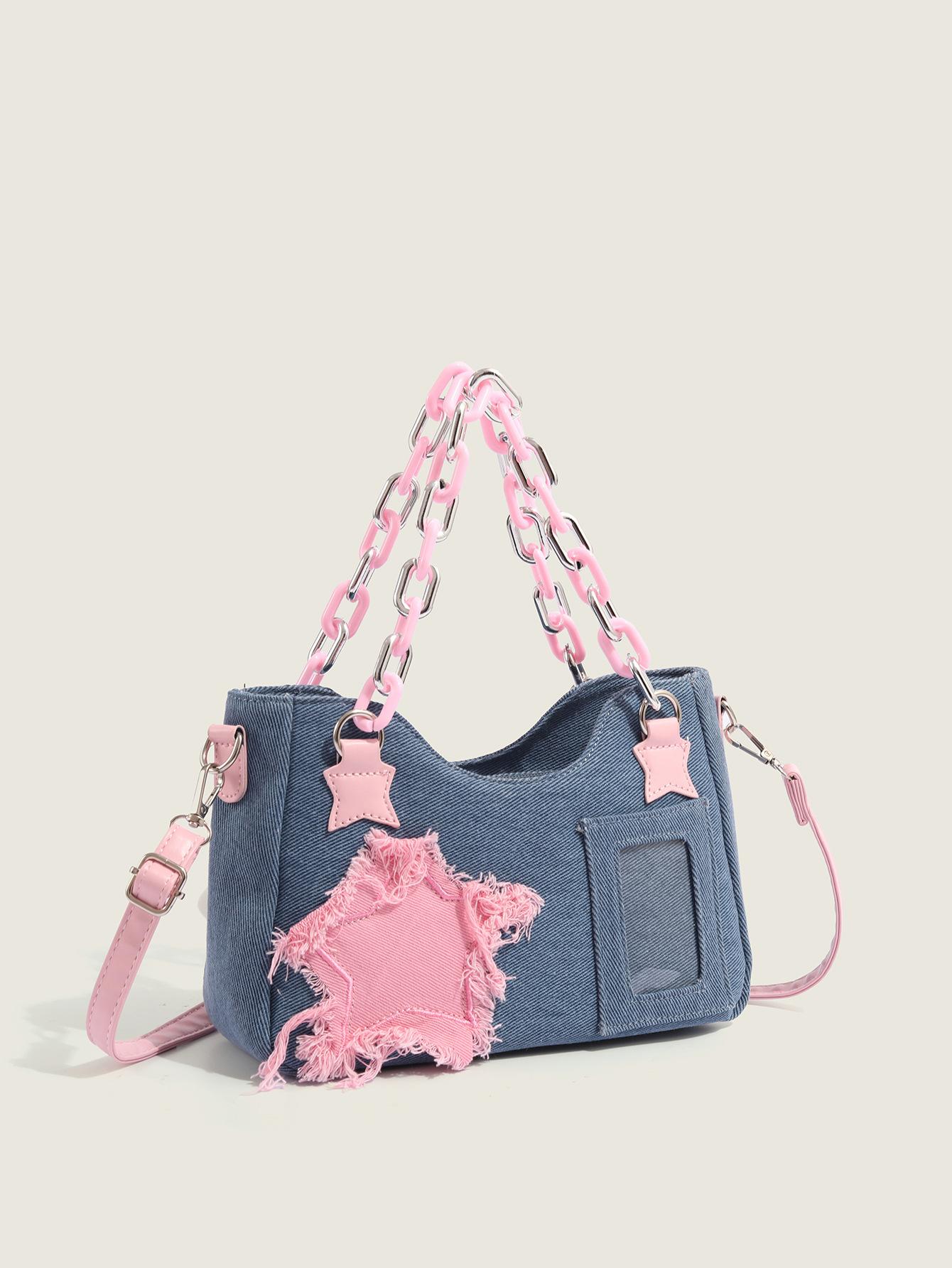 

Portable shoulder messenger bag trendy denim girl versatile синий