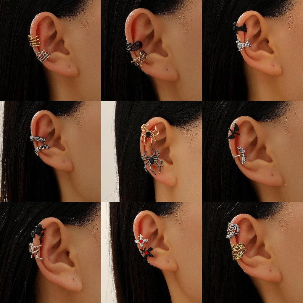Retro Gothic Skull & Spider Ear Bone Clip - No Piercing Needed
