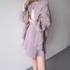 High-End Grayish Purple Linen Long-Sleeve Shirt & Culottes Set
