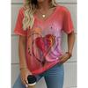 Summer Women's T-Shirt Love Printing Outdoor Retro Fashion Casual Oversized V-Neck Short-Sleeved Women's Clothing