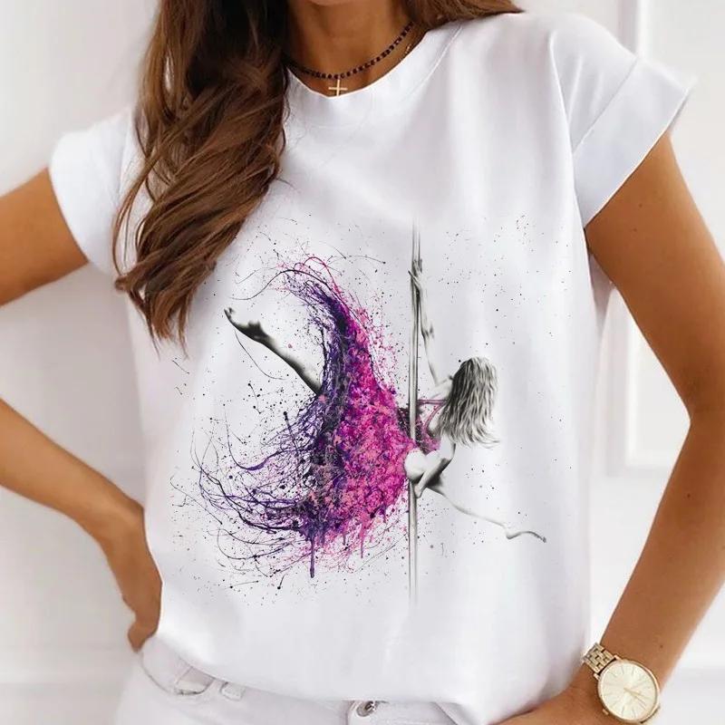Stylish African Womens Watercolor Ballerina Girl Cute Cartoon Short Sleeve Tshirt Summer Tops Vintage Clothes Oversized Tee