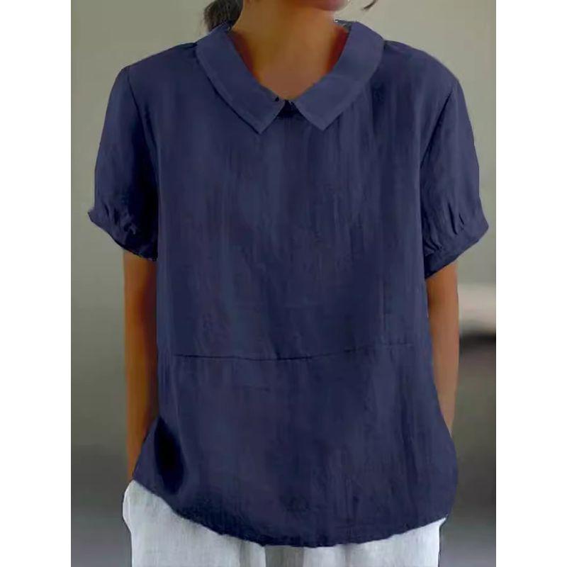 Loose Collar Short Sleeve Shirt for Women Loose Lapel Short sleeve Shirt Women