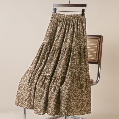 DX~~Retro Small and Fresh Floral Patchwork A-line Skirt for Women's Summer New High Waisted Slimming Large Hem Skirt Trend