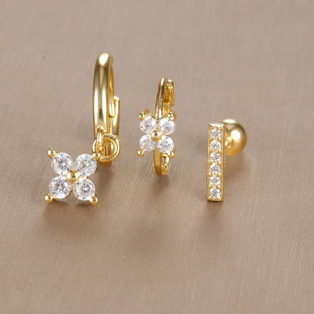 3-teiliges Vintage-Design-Set mit vier Zirkonia-Creolen für Frauen, winziger Knorpelpiercing-Ohrring aus Edelstahl, Schmuckgeschenk