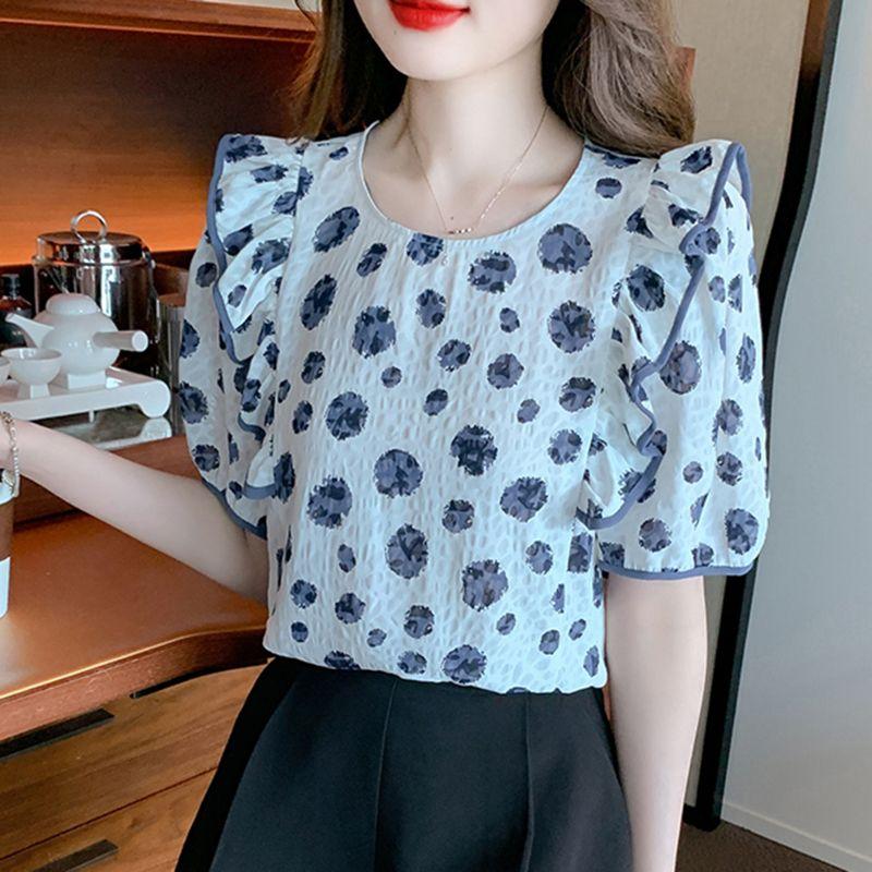 New Summer Fashion Polka Dot Chiffon Top Short-sleeved T-shirt Women's High-end Chic Beautiful Shirt Fashionable