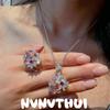 Light Petal Water Drop Gemstone Flower Necklace, Papalacha, 18K Gold Plated, Flower Zircon Ice Flower Cut Ring
