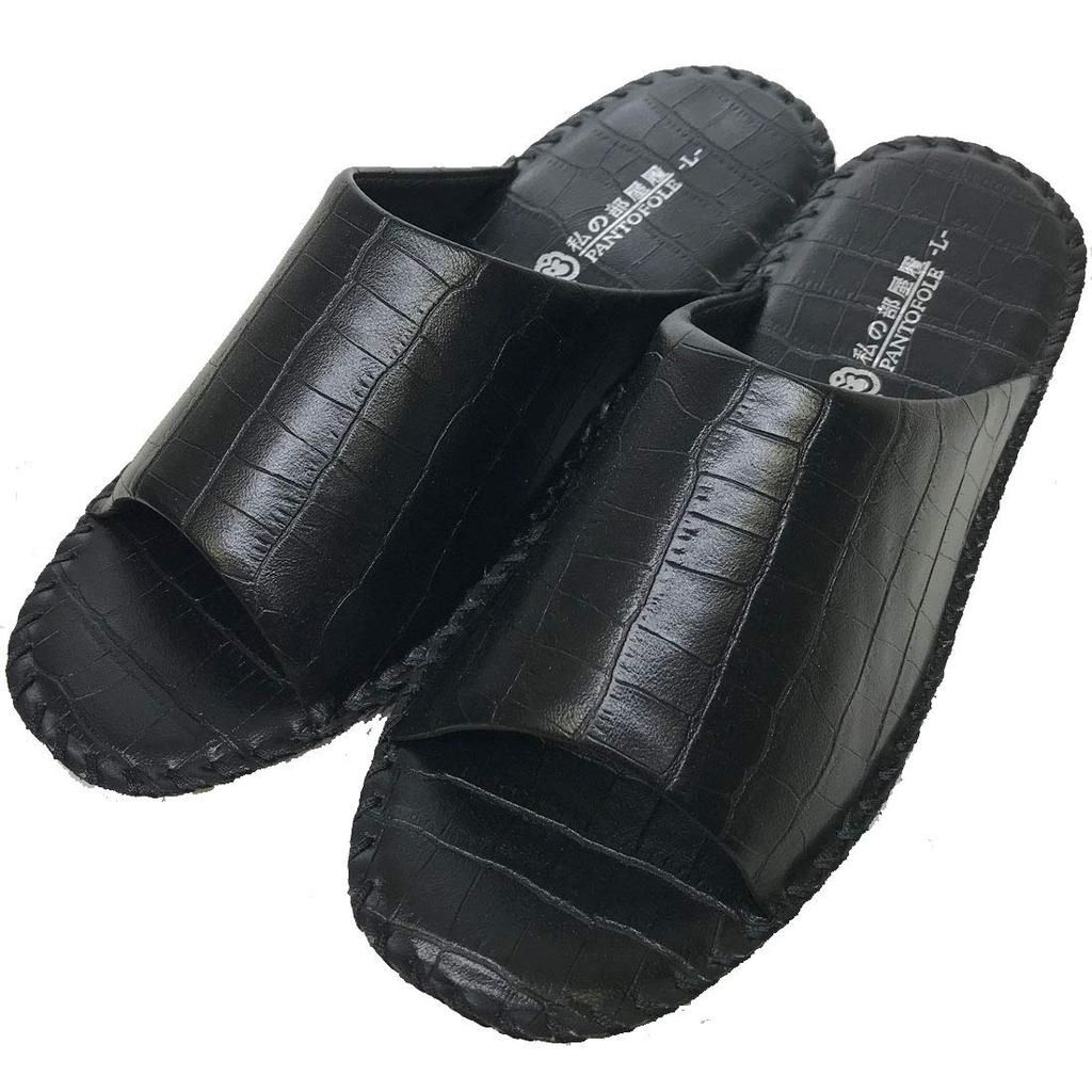 Pansy PANTOFOLE Room for Guests Size M Men's Crocodile-Embossed Slippers, Shoes, Lightweight, Soft, Hand-Knitted, Open-Front, Lightweight, (Black,