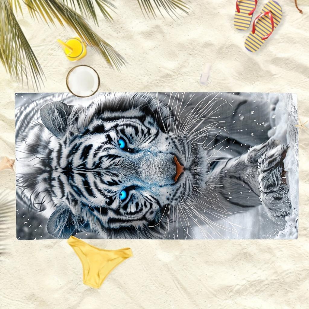 Weißer Tigerdruck Extra Großes Strandtuch Dick Weich Super Saugfähig Schnell Trocknend Maschinenwaschbar für Pool Bad Reisen Camping Alles