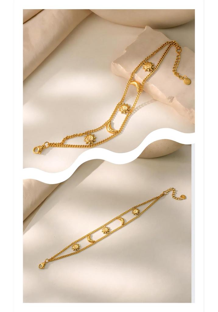 High-End Sun Moon Stainless Steel Bracelet for Women - Elegant Titanium Steel Jewelry