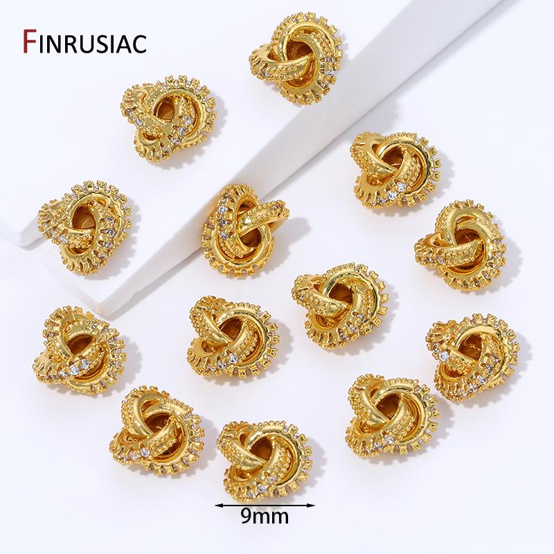 

18K Gold Plated Brass With Zircon Round Twist Beads For Bracelets,Separator Bead,Spacer Beads For DIY Jewelry Making Accessories 2 pieces