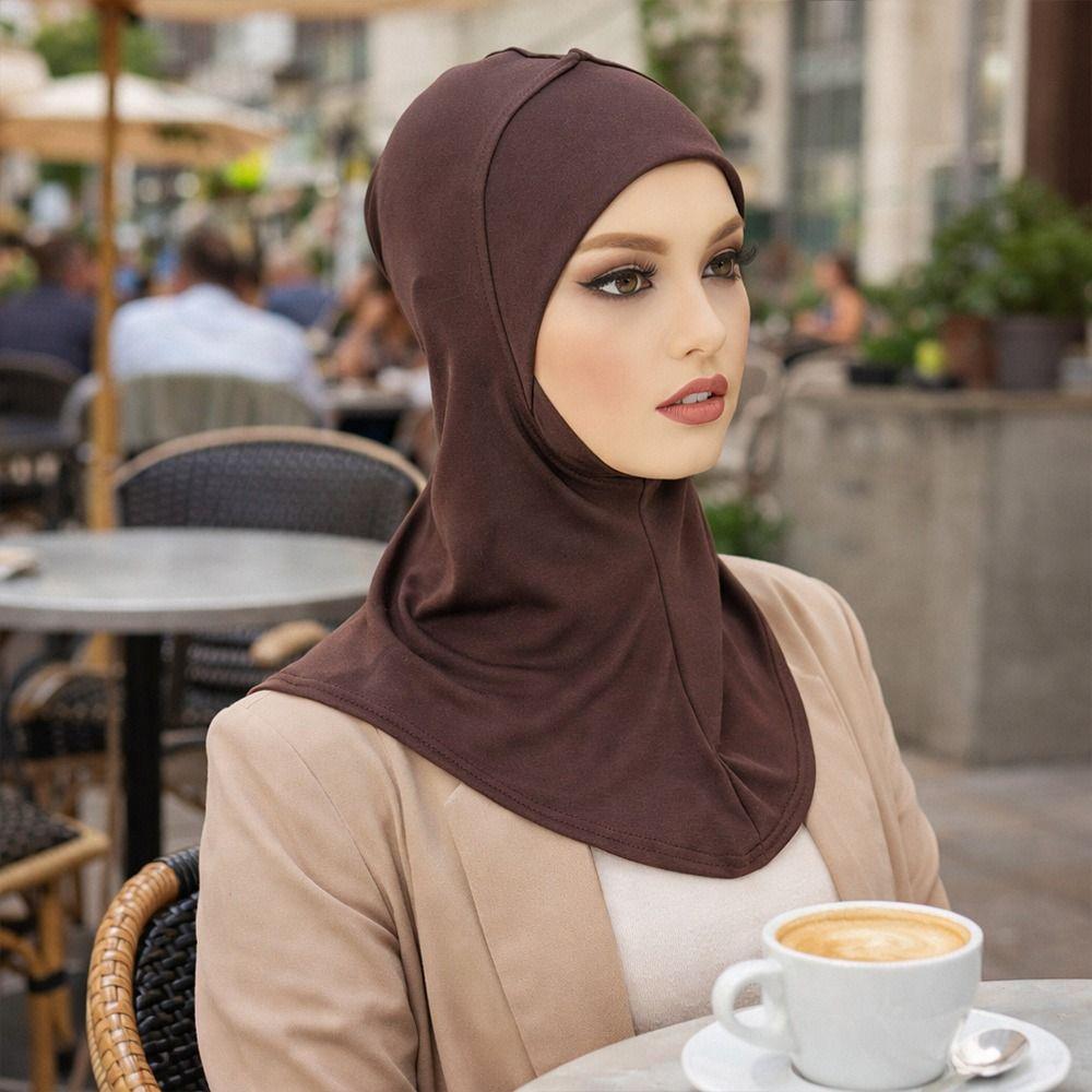 New Full Coverage Hijab Caps Cotton Soft Islamic Bottoming Hat Breathable Elastic Head Wrap Cap Women Headwear