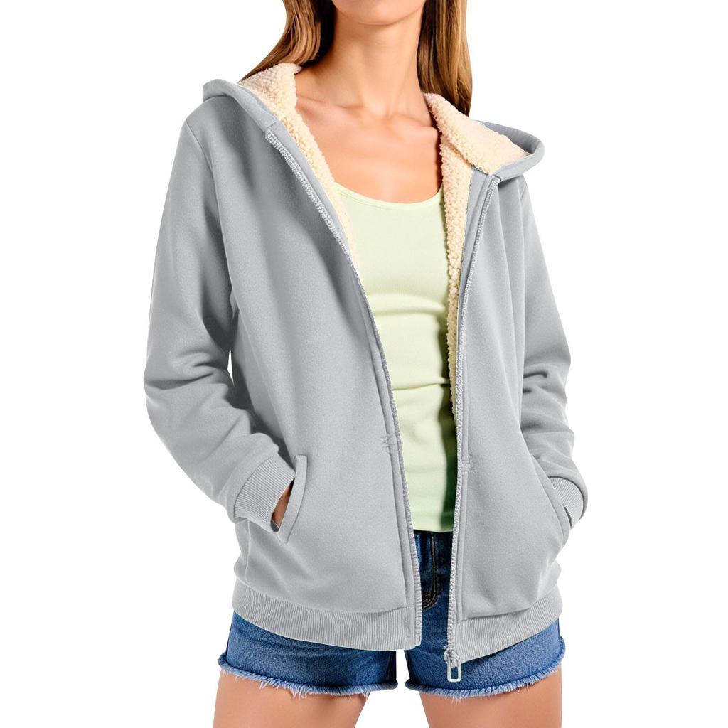 Womens Fleece Lined Hoodie Winter Zip Up Jacket Cozy Warm Thicken Thermal Hooded Sweatshirt Coat With Pockets