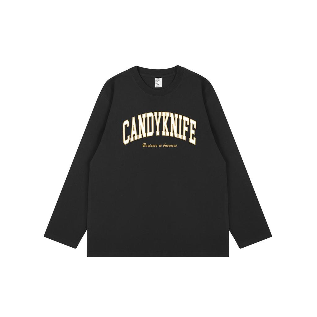 2024 Hong Kong Style Unisex Retro Letter Print Long-Sleeve Cotton T-Shirt