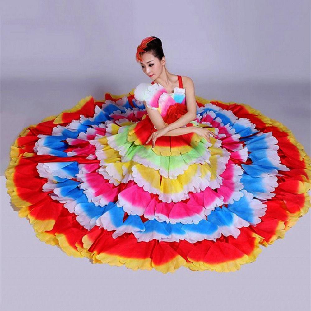 New 180-360 Degree Big Swing Petal Skirt 3 Colors S M L XL Spanish Flamenco Dress Bullfight Petal Dress