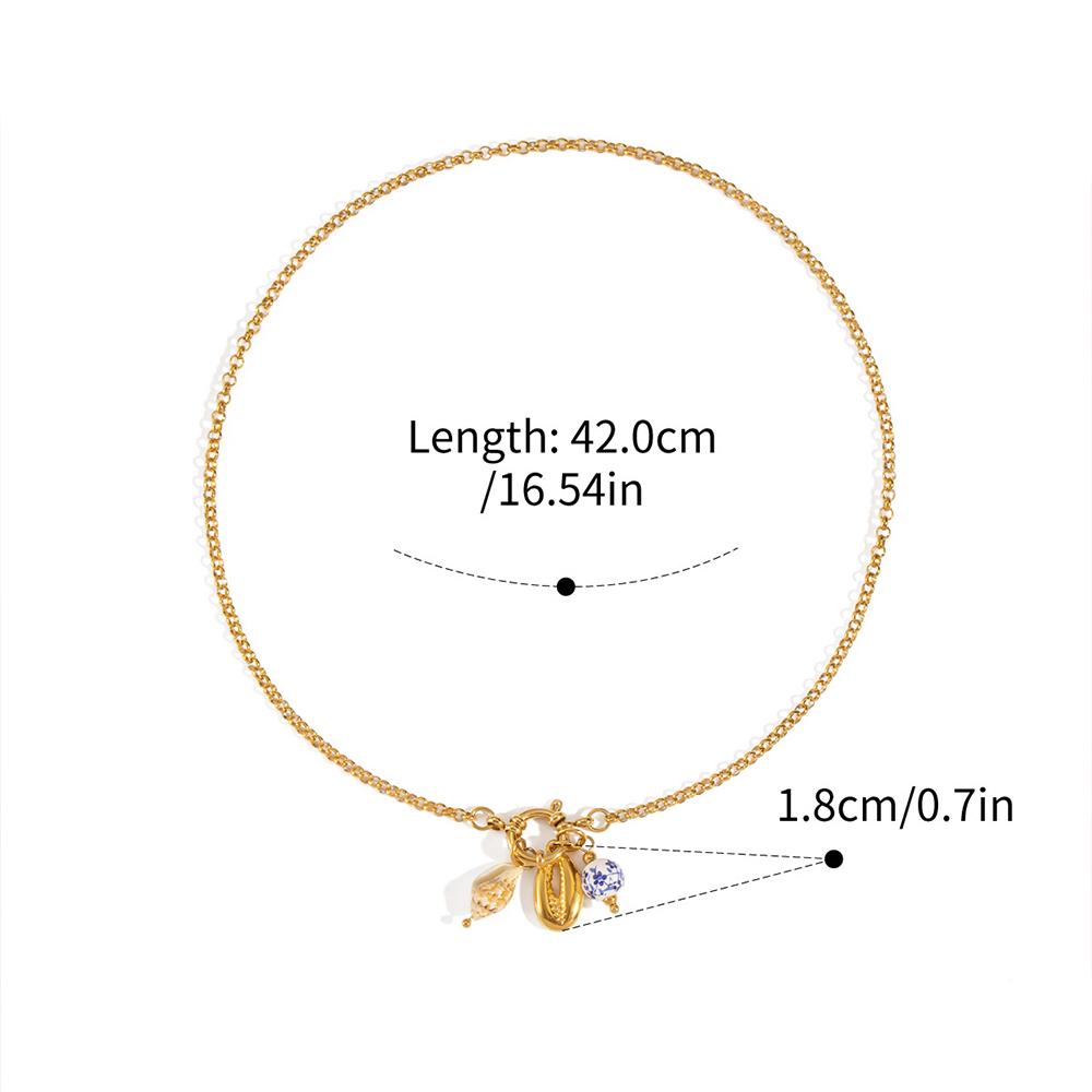 

Charms Stainless Steel Conch Seashell Ceramic Beads Pendant Women s Necklace Fashion Summer Jewelry 18K Gold Plated Gift золотой