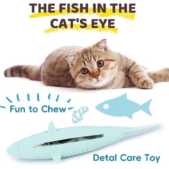 Cat Teething Toys, Fun Cat Fish Toy for Kittens Dental Care, Cat Treating Dispensing Toy No Catnip Included, Durable Cat Chew Toy (1 PCS), Green