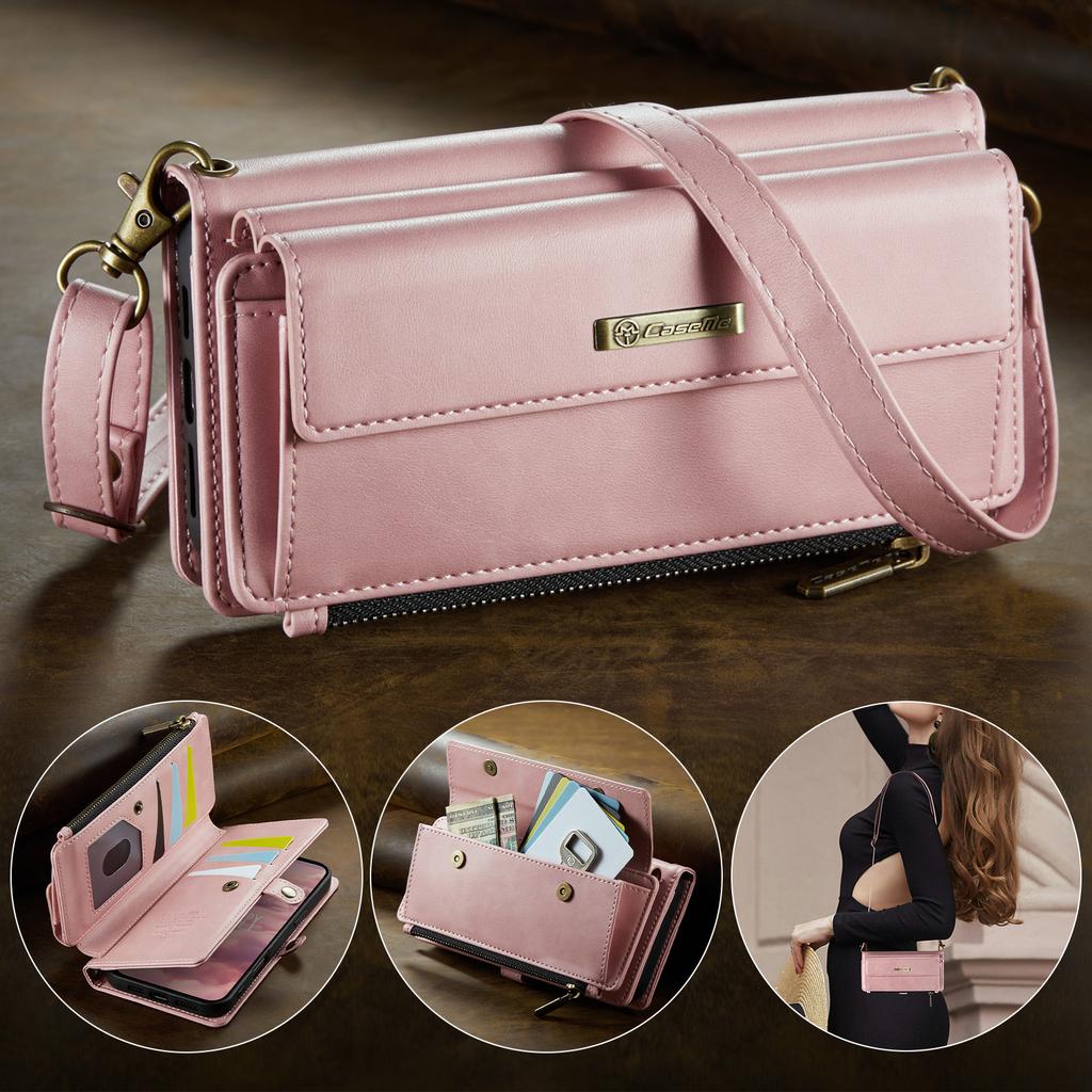 Crossbody Magnetic Card Zipper Solt Wallet Flip Leather Case For iPhone 17 Pro Max 16 Plus 15 14 13 12 11 Long Lanyard Bag Cover