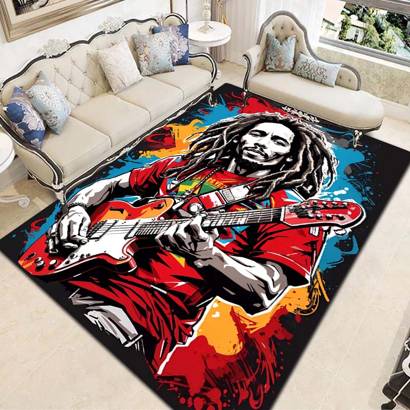 Bob Marley Culture Print Flannel Area Rug Non‑Slip Floor Mat For Couch Bedroom Game Room Living Room Home Holiday Decor Gift