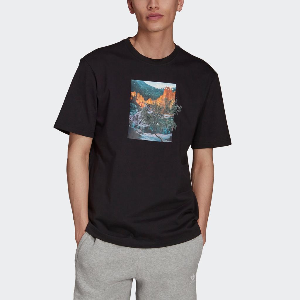 Adidas Originals Landscape Print Athletic Short Sleeve T-Shirt Unisex Tops Black H09063