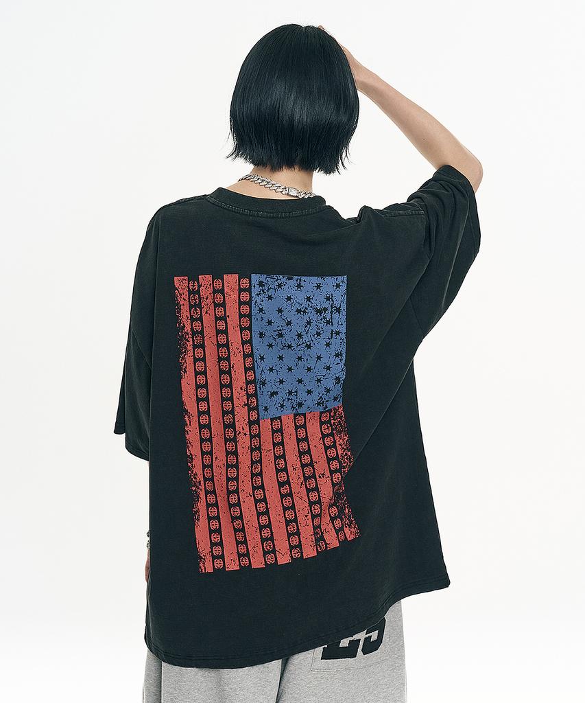EASY NO EASY Vintage Usa Flag Short Sleeve - Black