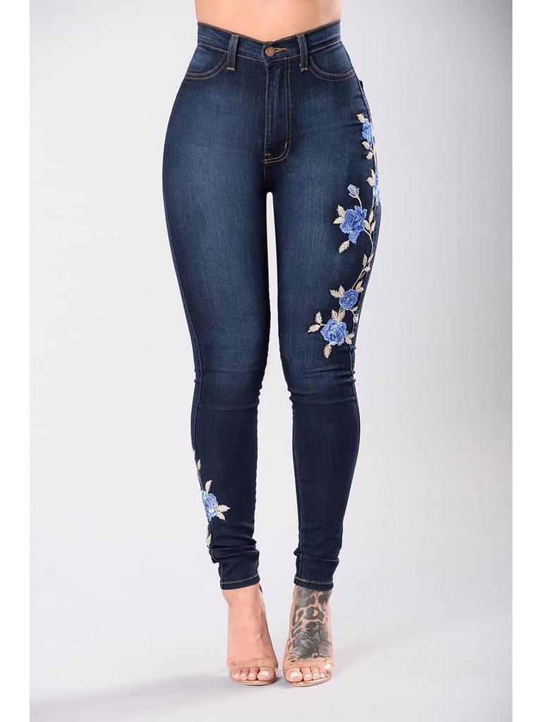 Women's Low-Waist Ripped Embroidered Jeans