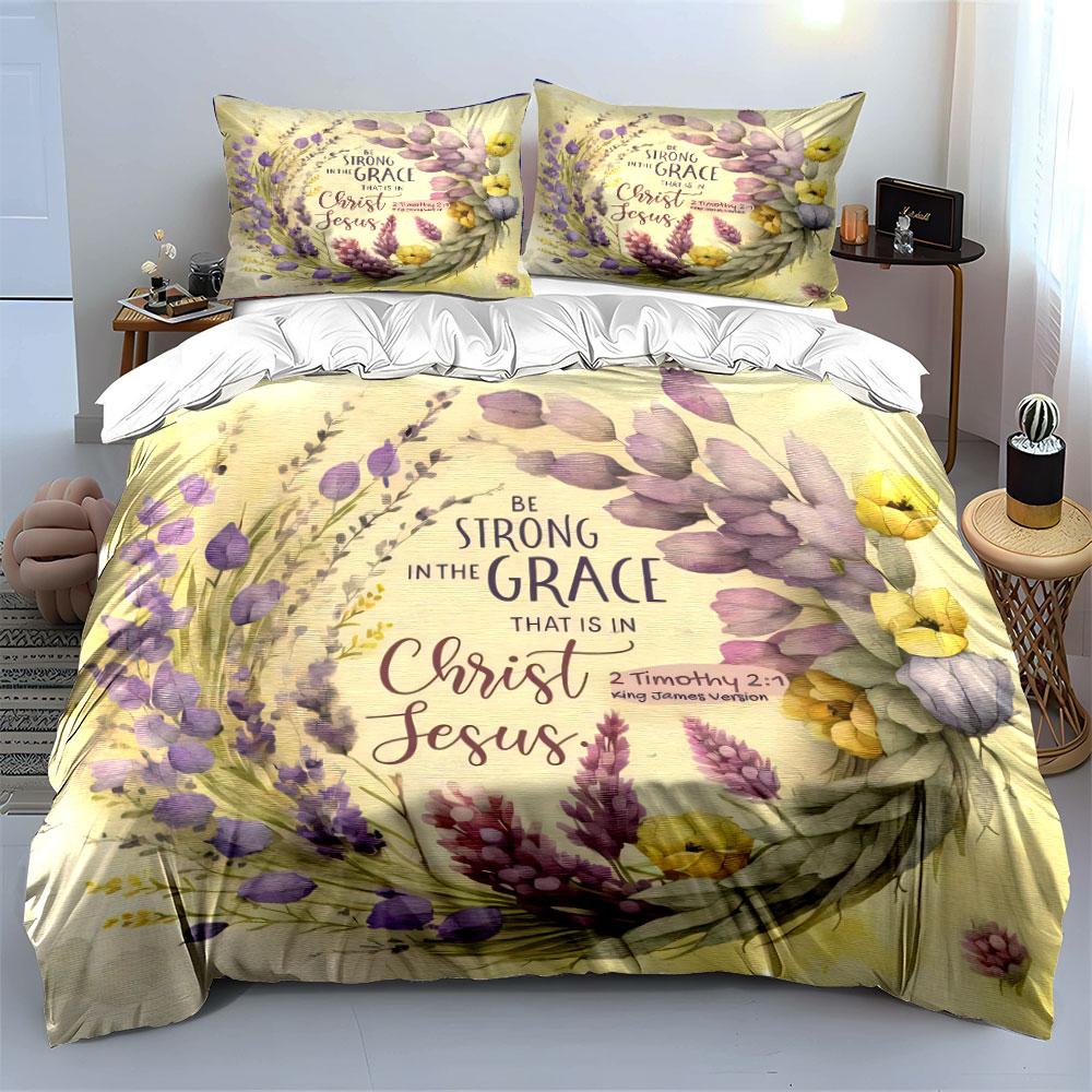 Floral Christian Verse Decor Set  Kid'S And Adults' Bedroom Decor, Exquisite Three-Piece Bedding Set Gift