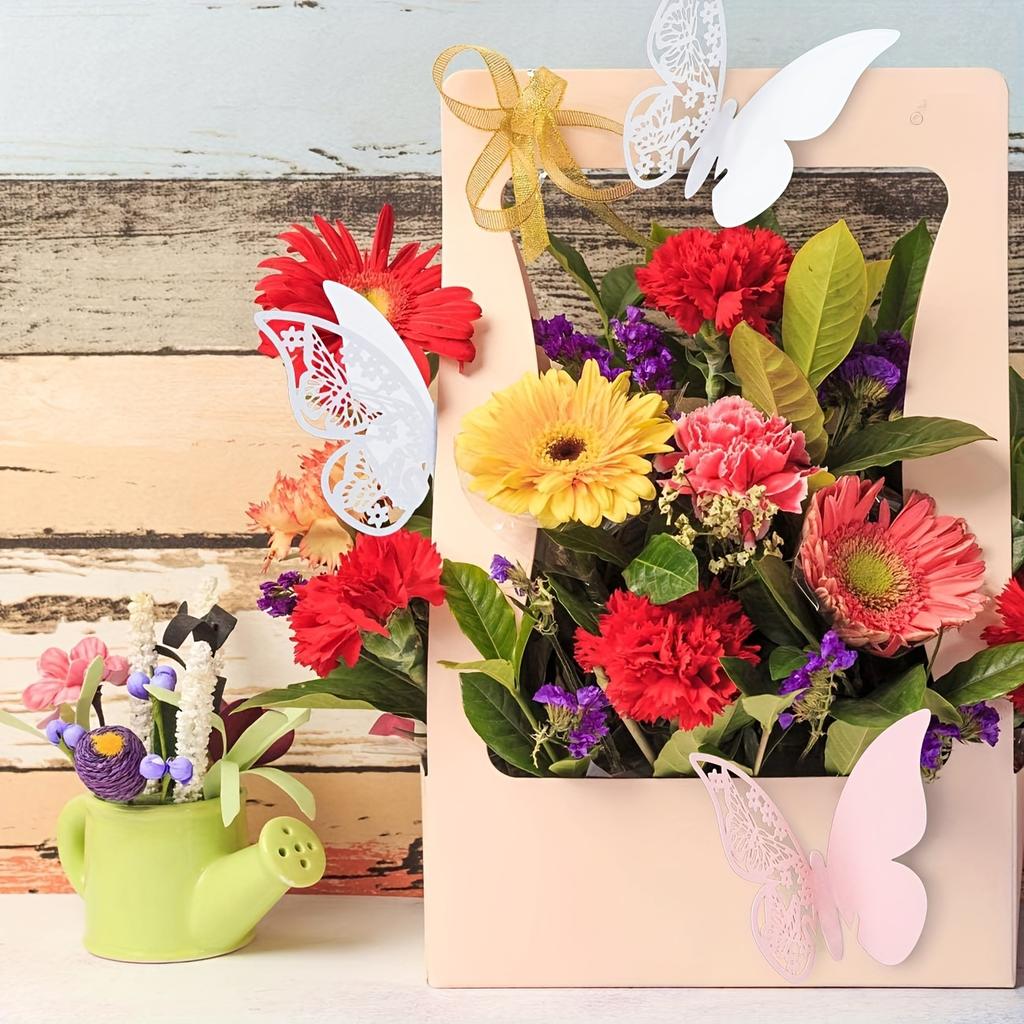 1Set 25Pcs 3D Butterfly Wine Glass & Wall Decor Stickers - Laser - Cut Skeleton Paper Cup Cards for Weddings, Pink & White