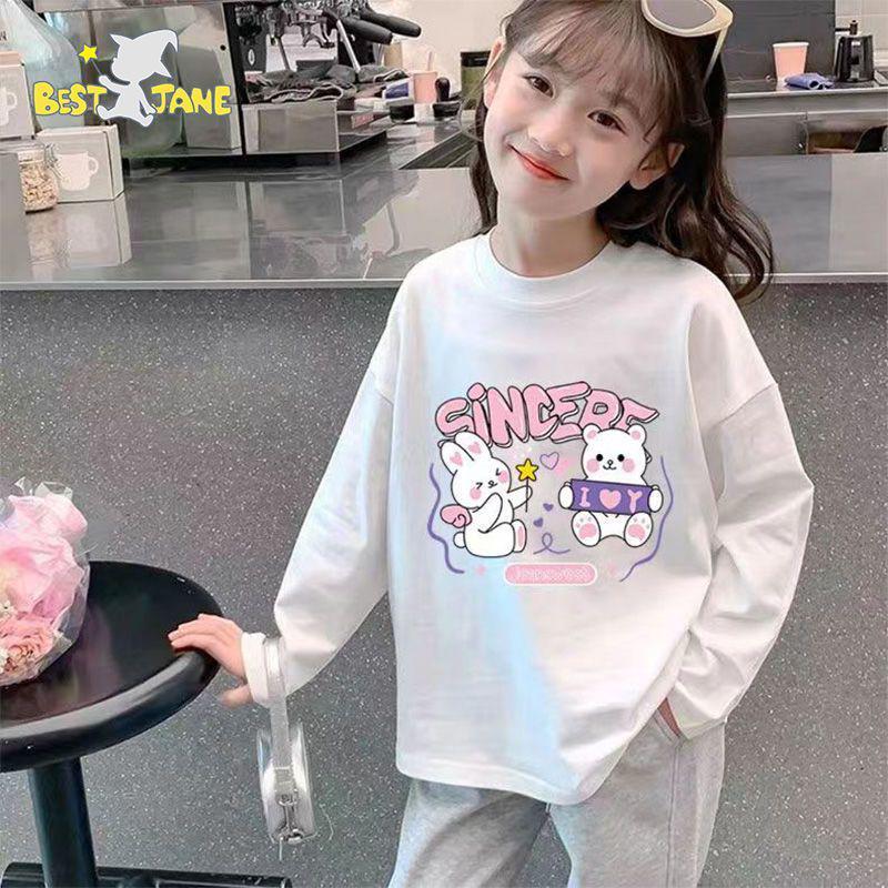 

2025 New Kids Long Sleeve White Cotton T-Shirt - Stylish & Comfy for Girls 120 cm