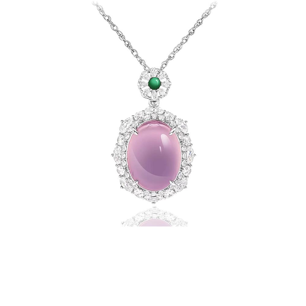 Vintage High-Ice Wedding Necklace with S925 Silver Inlaid Violet Zircon and Natural Water Foam Design
