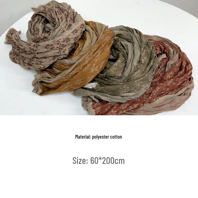 Floral Korean Cotton-Linen Scarf: Fashionable, Breathable Shawl for Autumn & Winter