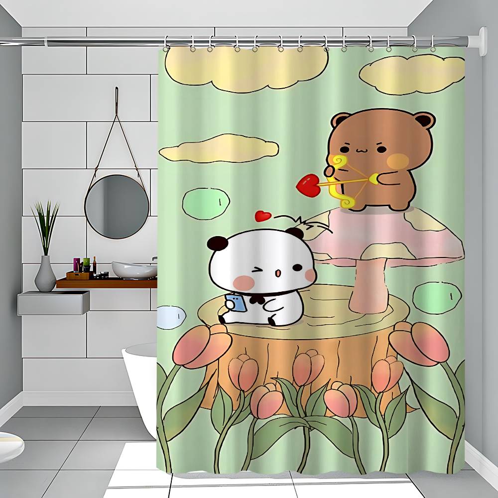 Cartoon NIEDLICH Bubu Dudu Duschvorhang Outdoor-Szenerie Sommerurlaub Badezimmerdeko Feiertag Polyester Badvorhang mit Haken