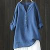 2025 Women's Solid Color Stand Collar Button Long Sleeve Cotton Linen Top