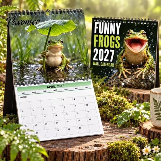Yearly Planning Tool 2027 Funny Frog Wall Calendar, Cute Animal Illustration Monthly Planner Appointment for Home Office, Mark Important Dates,