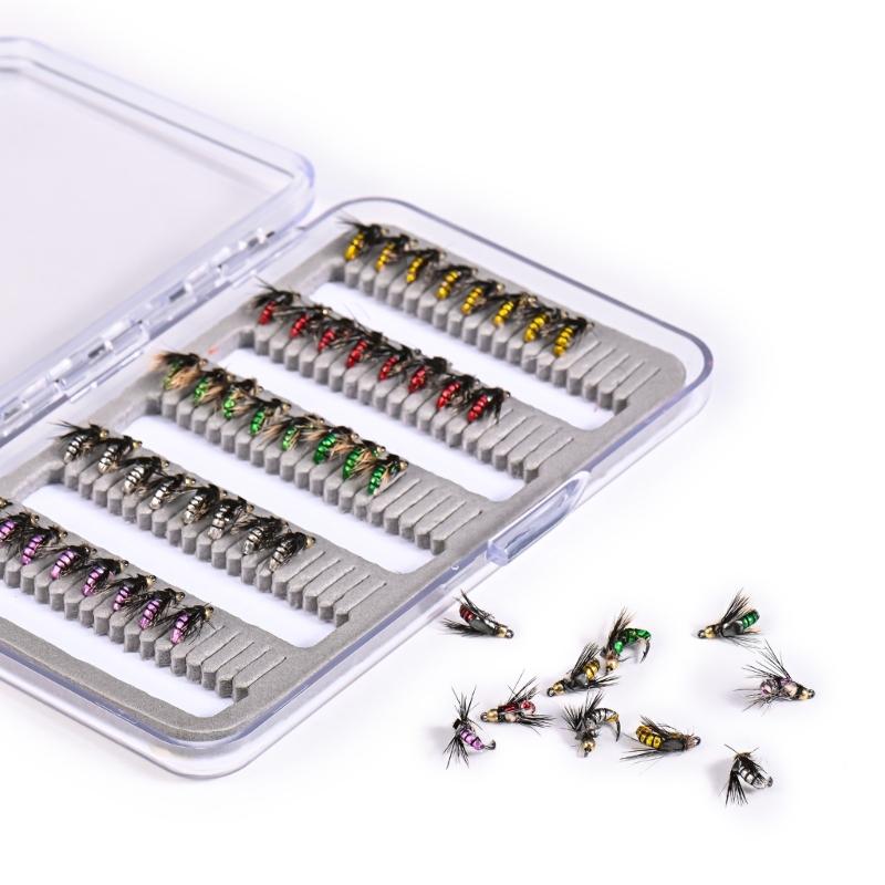 50Pcs/set Fly Fishing Lures Bass Salmon Trout Flies Fishing Tackle Dry/Wet Fishing Feather Baits Fly Fishing Flies Kits