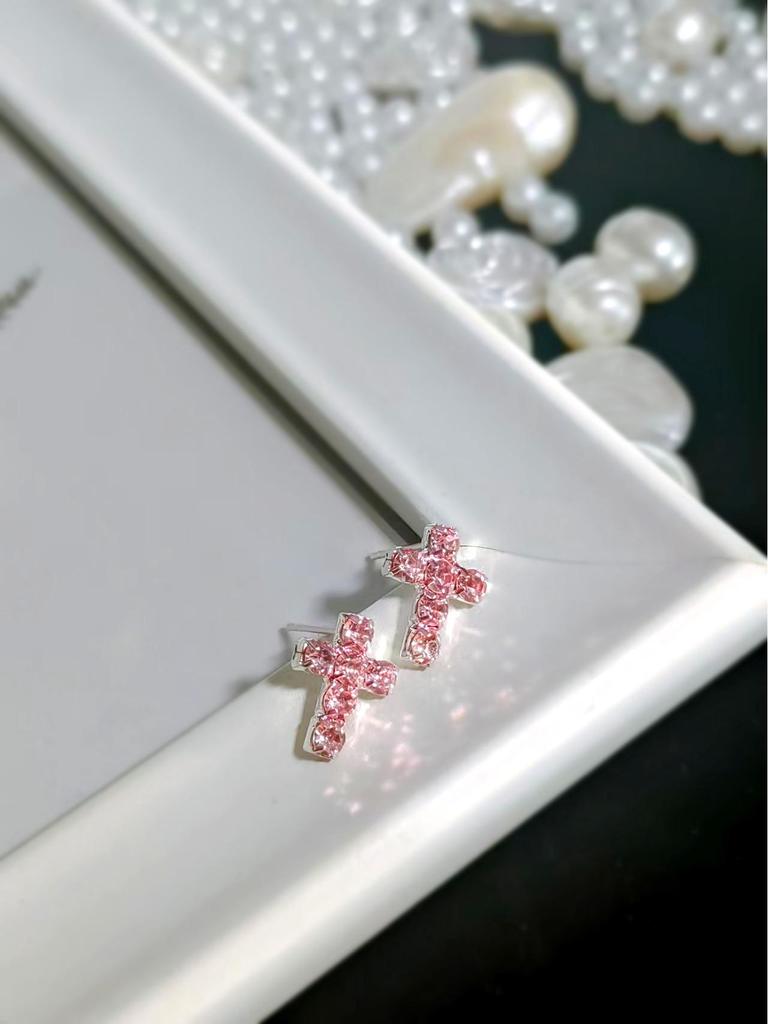 All-Copper Rhinestone Cross Stud Earrings for Women