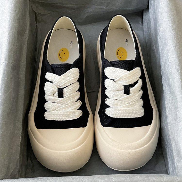 Frühling und Sommer neue hässliche süße große Kopf Brot Schuhe zwei Tragevarianten Canvas Schuhe dicke Sohle