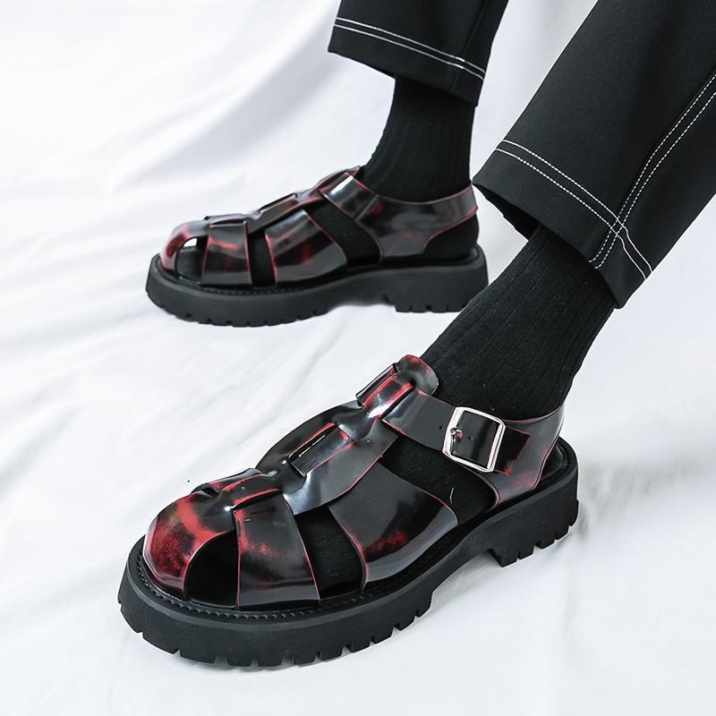 Summer New Men Gladiators Height Increasing Leather Casual Shoes Breathable Beach Sandals Outdoor Slippers Red White Plus Size