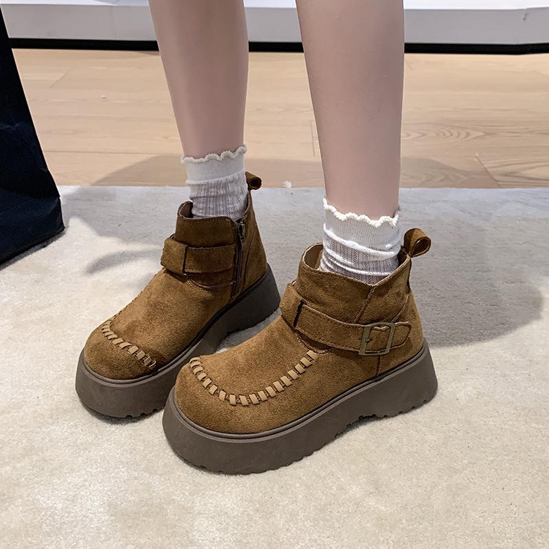 Faux Leather Platform Martin Boots Women's 2025 Autumn New Versatile Height Increase Lightweight Fashion Comfortable One-pedal Short Boots